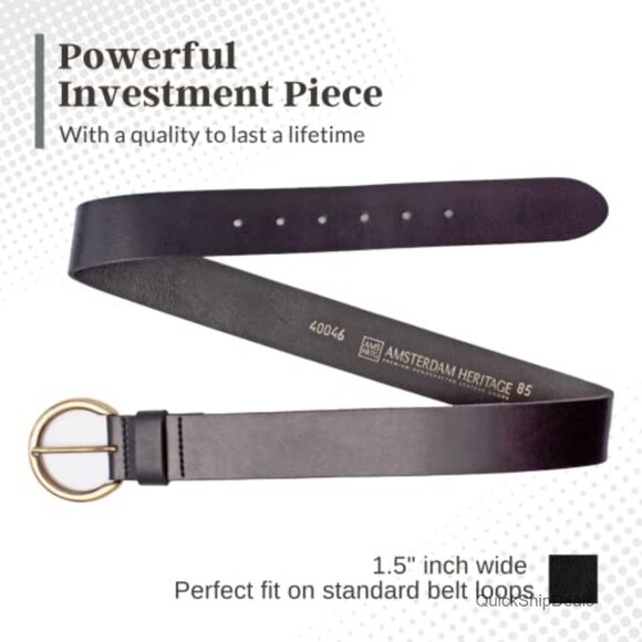 Genuine Leather Belt with Antique Gold Buckle for Jeans and Dresses main image 5